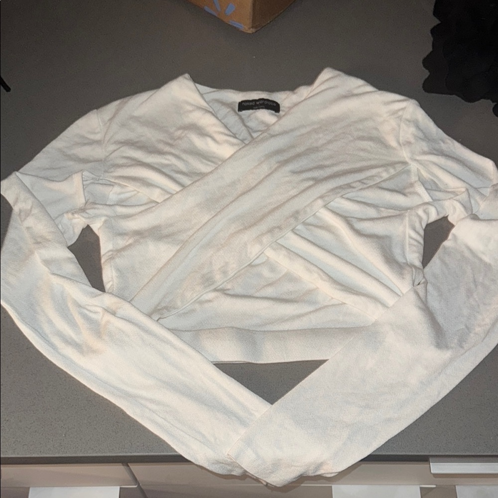 naked wardrobe criss cross long sleeve crop top
